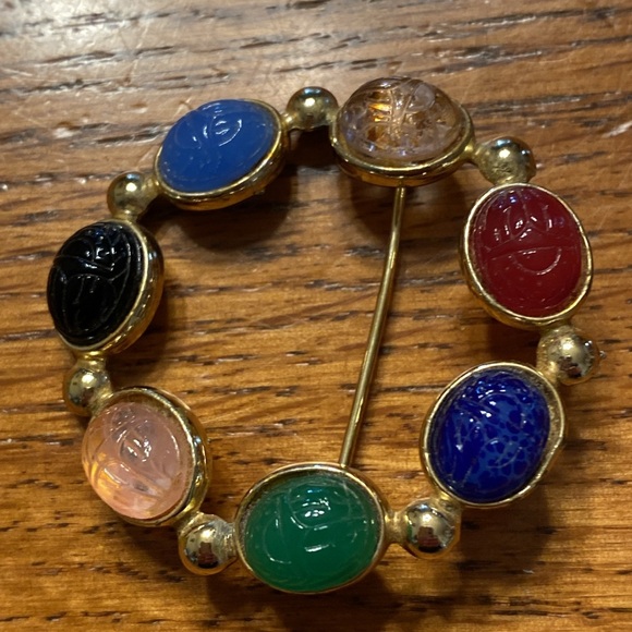 Scarab Brooch Pin Multicolor Gold Tone - Picture 15 of 15